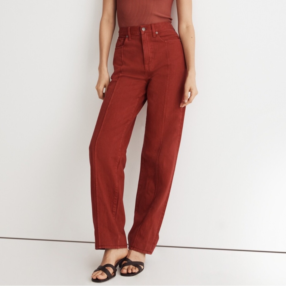 Madewell Red Baggy Straight Jeans Garment Dyed Edition